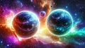 Interstellar Science Fiction Background With Two Polar Opposite Twin Planets From Different Timelines Royalty Free Stock Photo