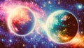 Interstellar Science Fiction Background With Two Polar Opposite Twin Planets From Different Timelines Royalty Free Stock Photo