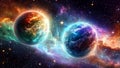 Interstellar Science Fiction Background With Two Polar Opposite Twin Planets From Different Timelines Royalty Free Stock Photo