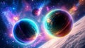 Interstellar Science Fiction Background With Two Polar Opposite Twin Planets From Different Timelines Royalty Free Stock Photo