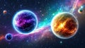 Interstellar Science Fiction Background With Two Polar Opposite Twin Planets From Different Timelines Royalty Free Stock Photo