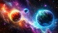 Interstellar Science Fiction Background With Two Polar Opposite Twin Planets From Different Timelines Royalty Free Stock Photo