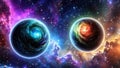 Interstellar Science Fiction Background With Two Polar Opposite Twin Planets From Different Timelines Royalty Free Stock Photo