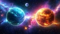 Interstellar Science Fiction Background With Two Polar Opposite Twin Planets From Different Timelines Royalty Free Stock Photo