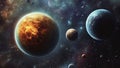 Realistic Science Fiction Planets in a Cosmic Space Background With Twinkling Stars, Constellations, Nebulas Royalty Free Stock Photo