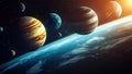 Realistic Science Fiction Planets in a Cosmic Space Background With Twinkling Stars, Constellations, Nebulas Royalty Free Stock Photo