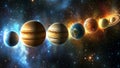 Realistic Science Fiction Planets in a Cosmic Space Background With Twinkling Stars, Constellations, Nebulas Royalty Free Stock Photo