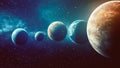 Realistic Science Fiction Planets in a Cosmic Space Background With Twinkling Stars, Constellations, Nebulas Royalty Free Stock Photo