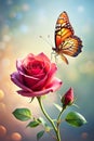 3D Rose Flower and Butterfly Background Amazing Design Royalty Free Stock Photo