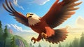 Vibrant 2d Game Art: Playful Eagle Soaring Through Mountainous Vistas