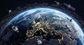 Satellites orbit Earth creating a data mesh Royalty Free Stock Photo