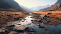 Rocky Lake Bank: A Stunning Vray Traced Landscape With A Serene River