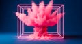 Pink explosion contained by glowing neon cube Royalty Free Stock Photo