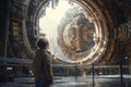 Stunning 3D Render: Child in Awe of Epic Futuristic Space Station Desig