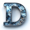 Metallic Ice Crystal Letter D 3D Render Alphabet Font Blue Silver AI generated. Royalty Free Stock Photo