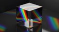 Prism Cube with Rainbow Light Dispersion Royalty Free Stock Photo
