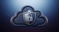 Robust Cloud Security Icon: 3D Rendered Shield and Padlock for Reliable Digital Data Protection Royalty Free Stock Photo