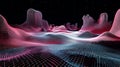 Vibrant Neon Wireframe 3D Landscape. Futuristic Data Grid Terrain Visualization Background Royalty Free Stock Photo