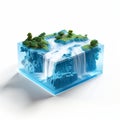 3d Model Of Waterfall And Mountains In Glass Container