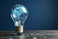 Generative AI 3D Futuristic Blue Light Bulb with Glowing Effect. Royalty Free Stock Photo