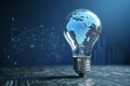 Generative AI 3D Futuristic Blue Light Bulb with Glowing Effect. Royalty Free Stock Photo