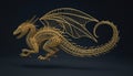 Golden Wireframe Dragon 3D Rendering Royalty Free Stock Photo