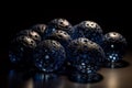 Ai Generative 3D rendering of a group of blue glass spheres on a dark background Royalty Free Stock Photo