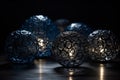 Ai Generative 3D rendering of a group of blue glass spheres on a dark background Royalty Free Stock Photo