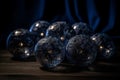 Ai Generative 3D rendering of a group of blue glass spheres on a dark background Royalty Free Stock Photo