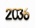 Stunning 3D Rendering of the Year 2036 with Polished Golden Numbers on a Clean White Background Royalty Free Stock Photo