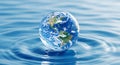 Crystal clear Earth globe floating on pure water Royalty Free Stock Photo