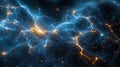Dynamic neural network with glowing orange nodes