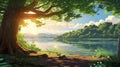 Beautiful Natural Canopy Tree With Morning Sunlight - Professional Cartoon Style