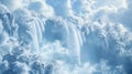 Majestic Frozen Waterfalls Amidst Towering Snowy Mountains and Clouds Royalty Free Stock Photo