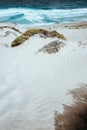 Stunning desolate landscape of sand dunes, ocean waves on Baia Das Gatas. North of Calhau, Sao Vicente Island Cape Verde Royalty Free Stock Photo