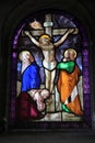 Stunning detail in stained glass windows, Notre Dame Cathedral, Paris, France, 2016