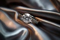 A stunning diamond ring showcased in a close-up shot, set against the shimmering backdrop of satin fabric, Close-up of a diamond Royalty Free Stock Photo