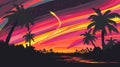 A stunning digital art image capturing a comet streaking across a twilight sky, with silhouettes of palm trees framing Royalty Free Stock Photo