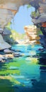 Cave On Water: A Vibrant Painting In The Style Of Iryna Yermolova