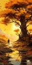 Fantasy Art Painting Of Autumn Trees: Yellow And Bronze Wallpaper