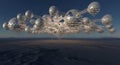 Vast metallic geodesic cluster floats in the twilight Royalty Free Stock Photo