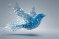 Stunning digital blue bird made of interconnected glowing nodes and lines symbolizing technology, data networks, and futuristic Royalty Free Stock Photo