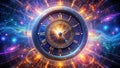 A Stunning Digital Cosmos Clock Experience Times Flow in a Glowing Animated Sphere with Binary Code Royalty Free Stock Photo