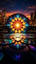 Mesmerizing Rainbow Kaleidoscope in Futuristic Cityscape Royalty Free Stock Photo