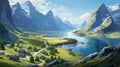 Impressionistic Oil Illustration Of Majestic Fjord