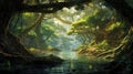 Ethereal Jungle River: Detailed Digital Painting With Rtx On Royalty Free Stock Photo