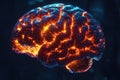A stunning digital representation of a brain illuminated with glowing patterns to signify neural activity and intelligence