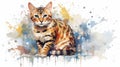 Bengal cat Digital watercolor painting on white background