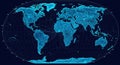 A vibrant blue digital world map showcasing global interconnected data points and network connections. Royalty Free Stock Photo