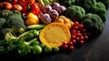 Rainbow of Fresh Vegetables on Textured Surface